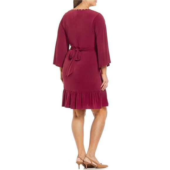 New! MICHAEL KORS Women's Studded Ruffle-Hem Jersey Dress Plus Size Maroon - Picture 4 of 9